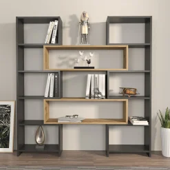 Bücherregal Poyraz - 100% MELAMINE - Schwarz - 163,5 x 150 x 22 cm
