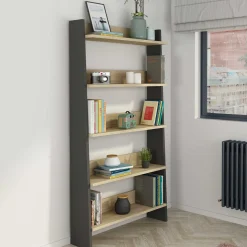 Bücherregal Quinty 95cm 5 Fachböden - grau/ Eiche Dekor