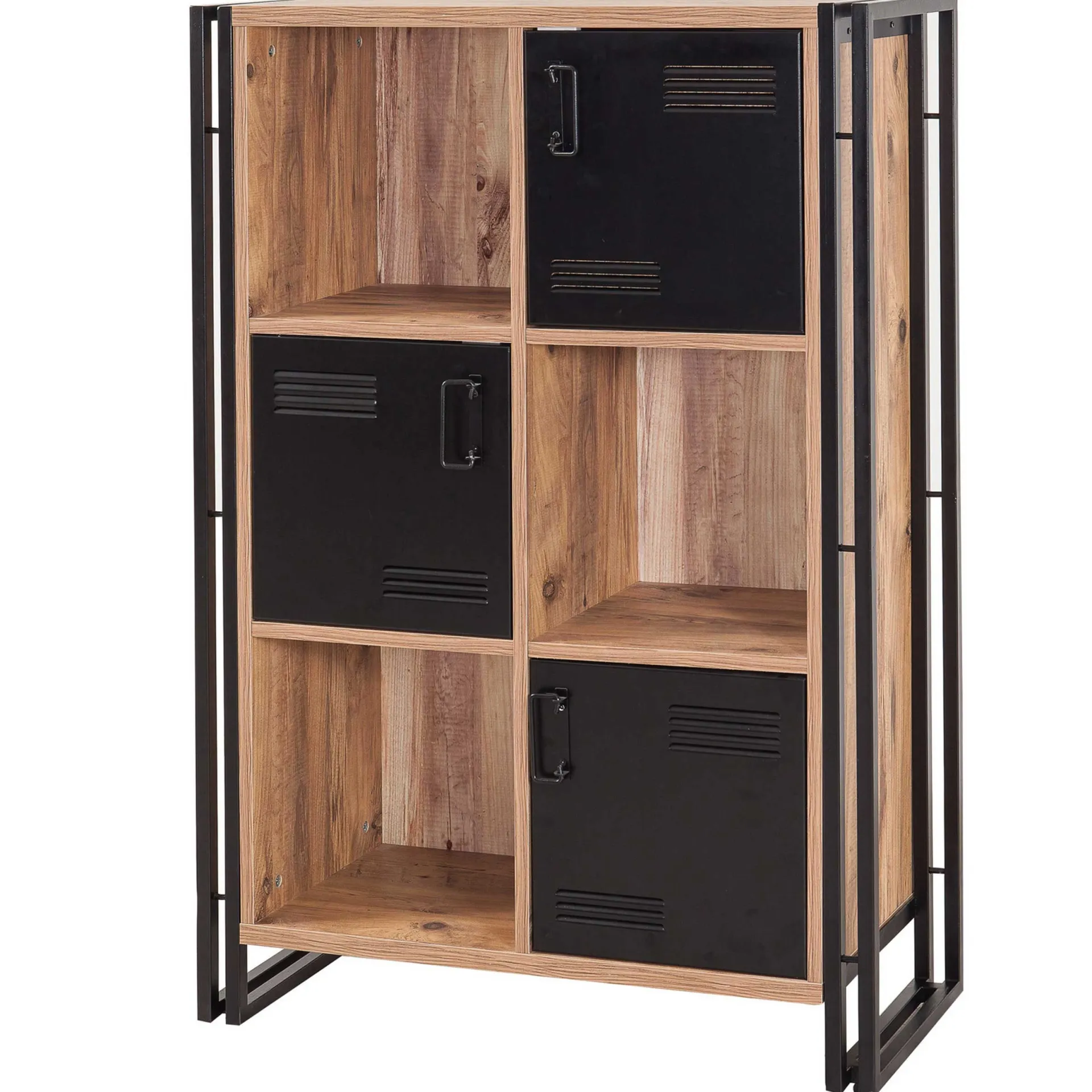 Emob Bücherregal Sapphire - 89x35x127cm - 3 Türen - schwarzes Metall/Eiche Dekor