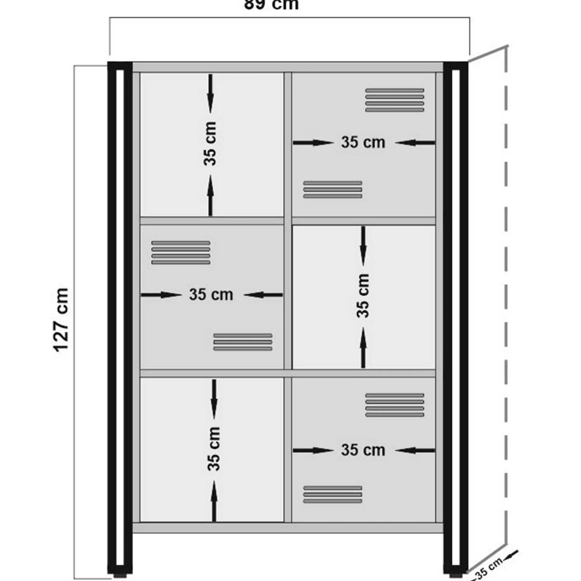 Emob Bücherregal Sapphire - 89x35x127cm - 3 Türen - schwarzes Metall/Eiche Dekor