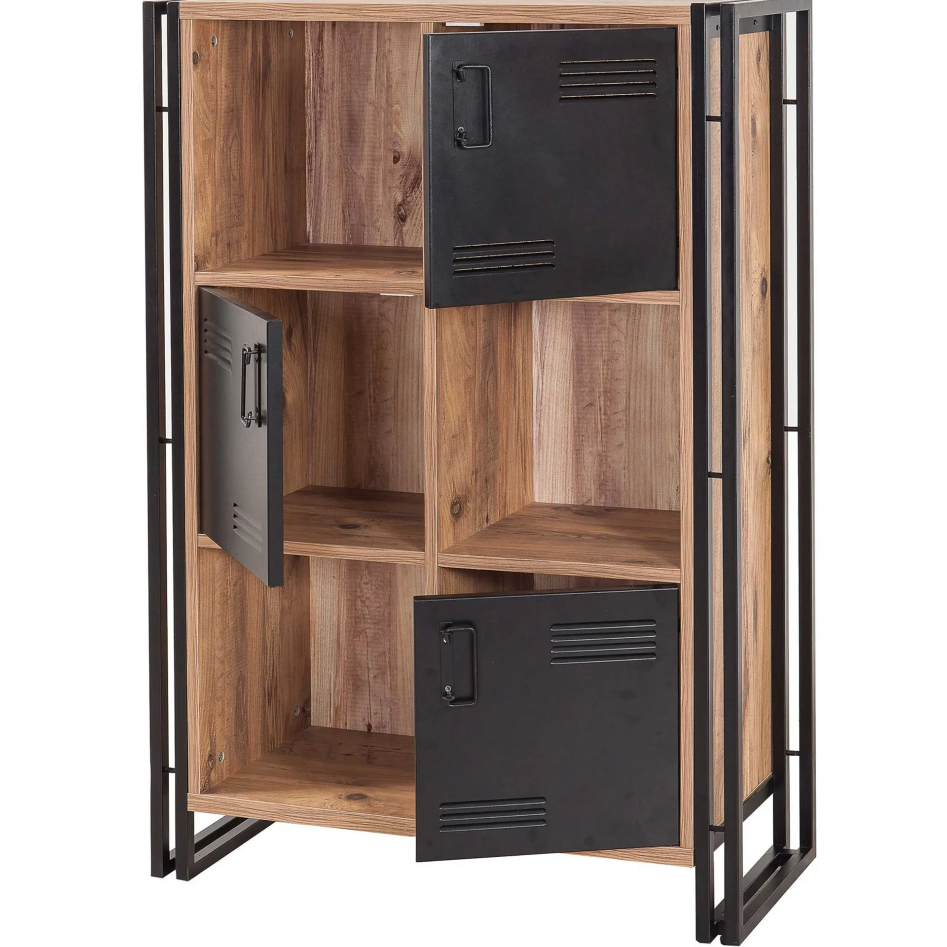 Emob Bücherregal Sapphire - 89x35x127cm - 3 Türen - schwarzes Metall/Eiche Dekor