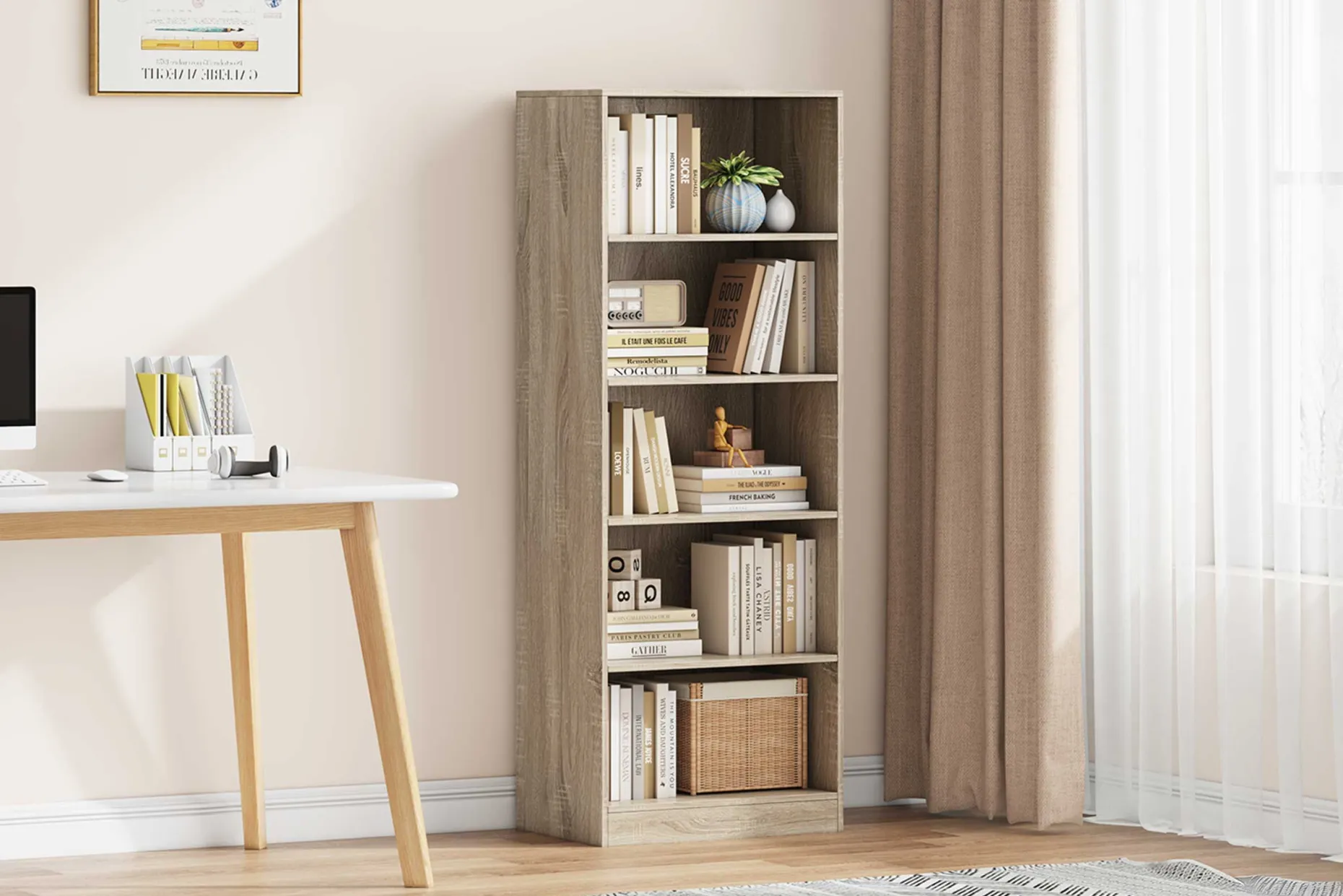 Bücherregal Stacy 55 cm 4 Fachböden-sonoma Eiche