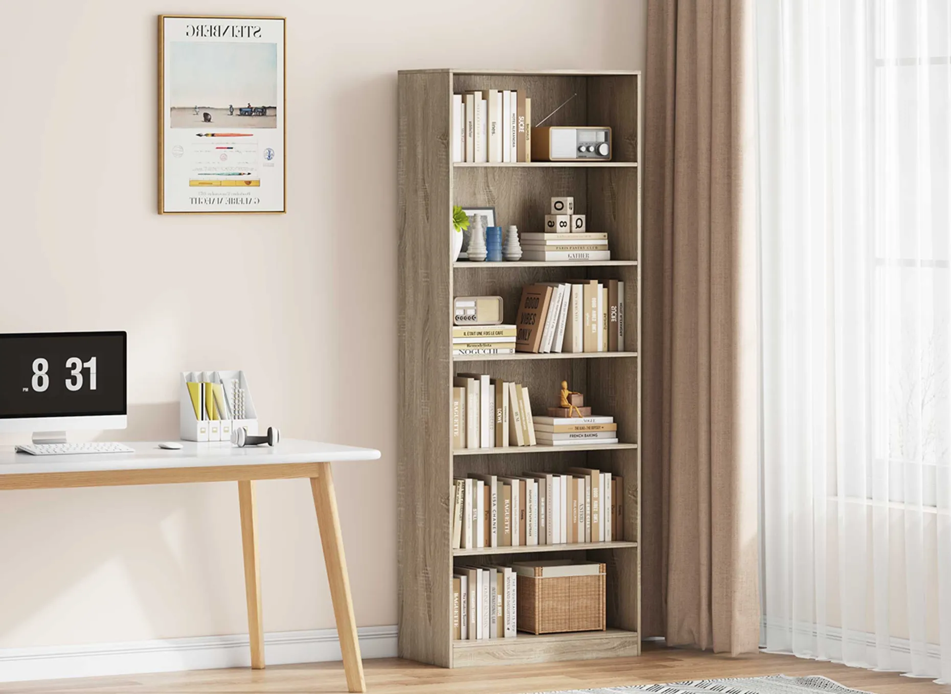 Bücherregal Stacy 72 cm 5 Fachböden-sonoma Eiche