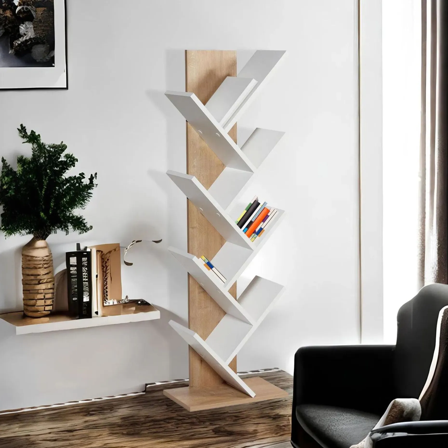 Bücherregal Tuval 066 - 100% MELAMINE - Eiche - 46 x 129,8 x 22 cm