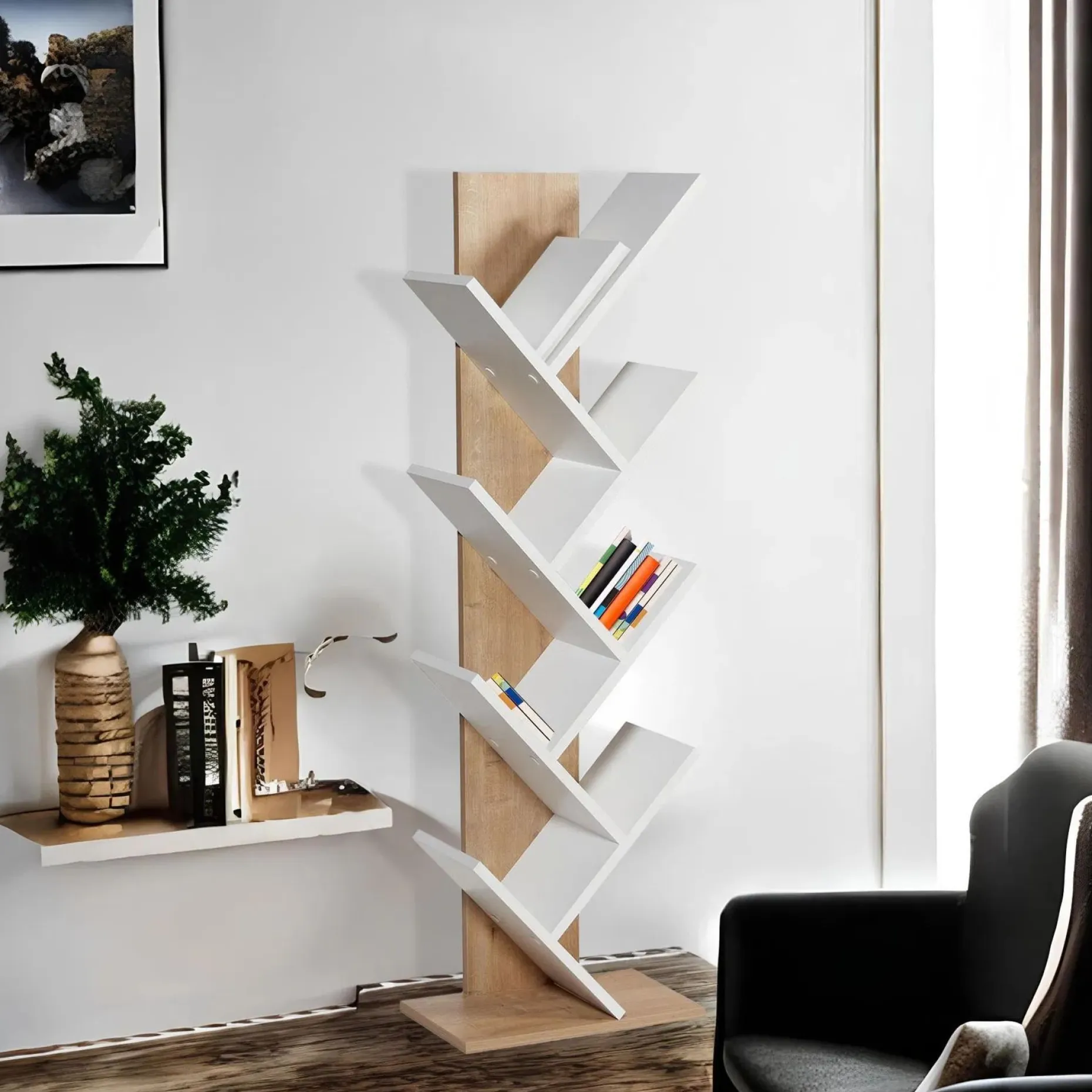 Bücherregal Tuval 066 - 100% MELAMINE - Eiche - 46 x 129,8 x 22 cm