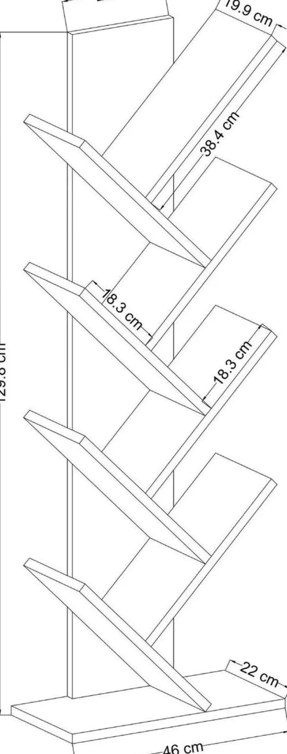Bücherregal Tuval 066 - 100% MELAMINE - Eiche - 46 x 129,8 x 22 cm