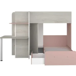 Beau Etagenbett 90x190 cm mit Schreibtisch-rosa/pink/weiß