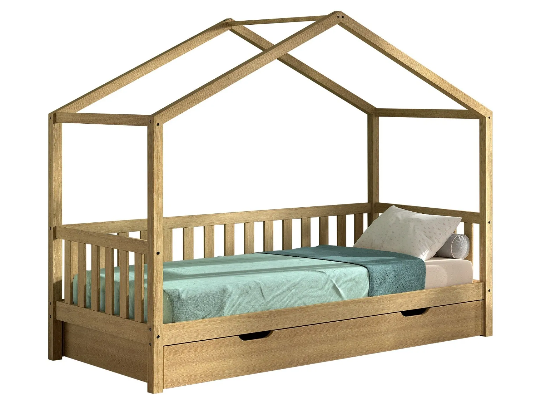 Bedhouse Dallas - 90x200 mit Bettkasten - Eiche massiv