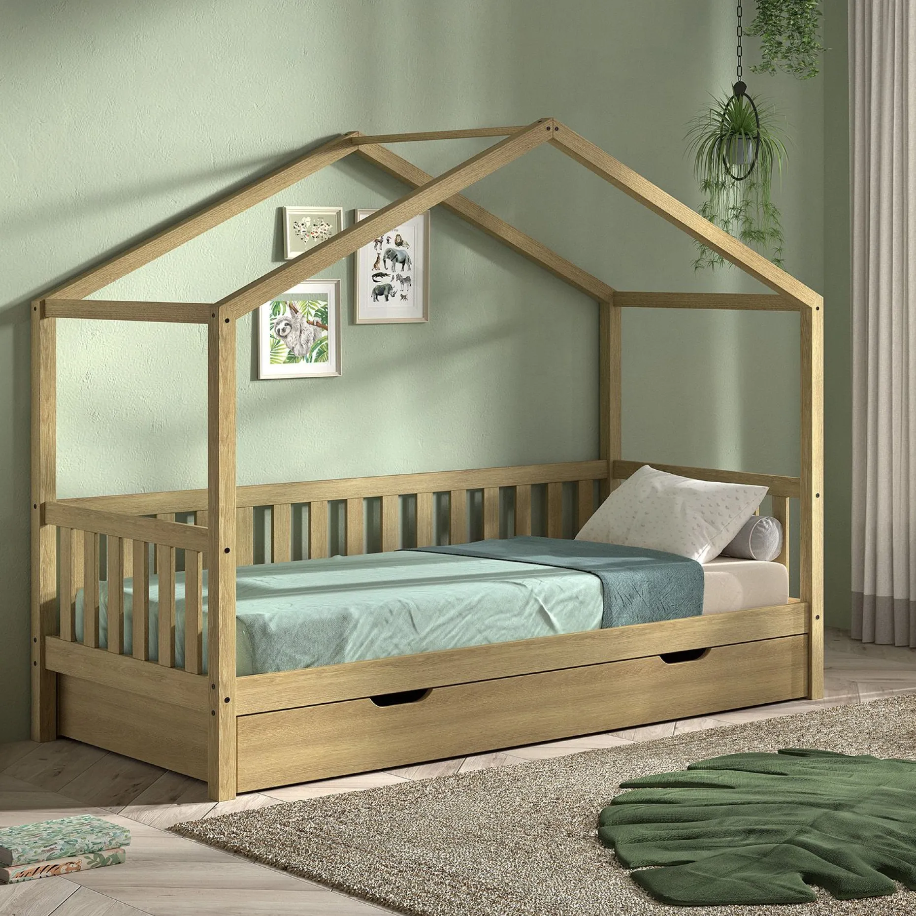 Bedhouse Dallas - 90x200 mit Bettkasten - Eiche massiv