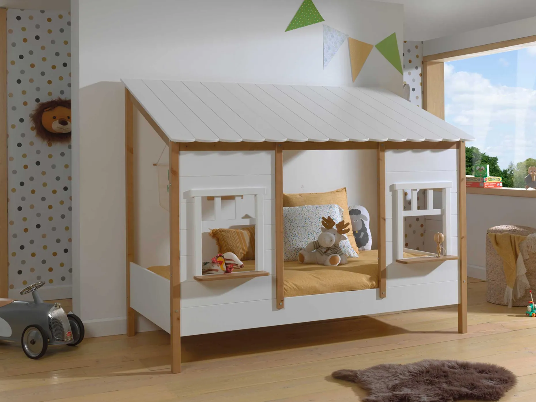 Bedhouse Odense mit Bettkasten 90x200 MDF - weiß/Kiefernholz