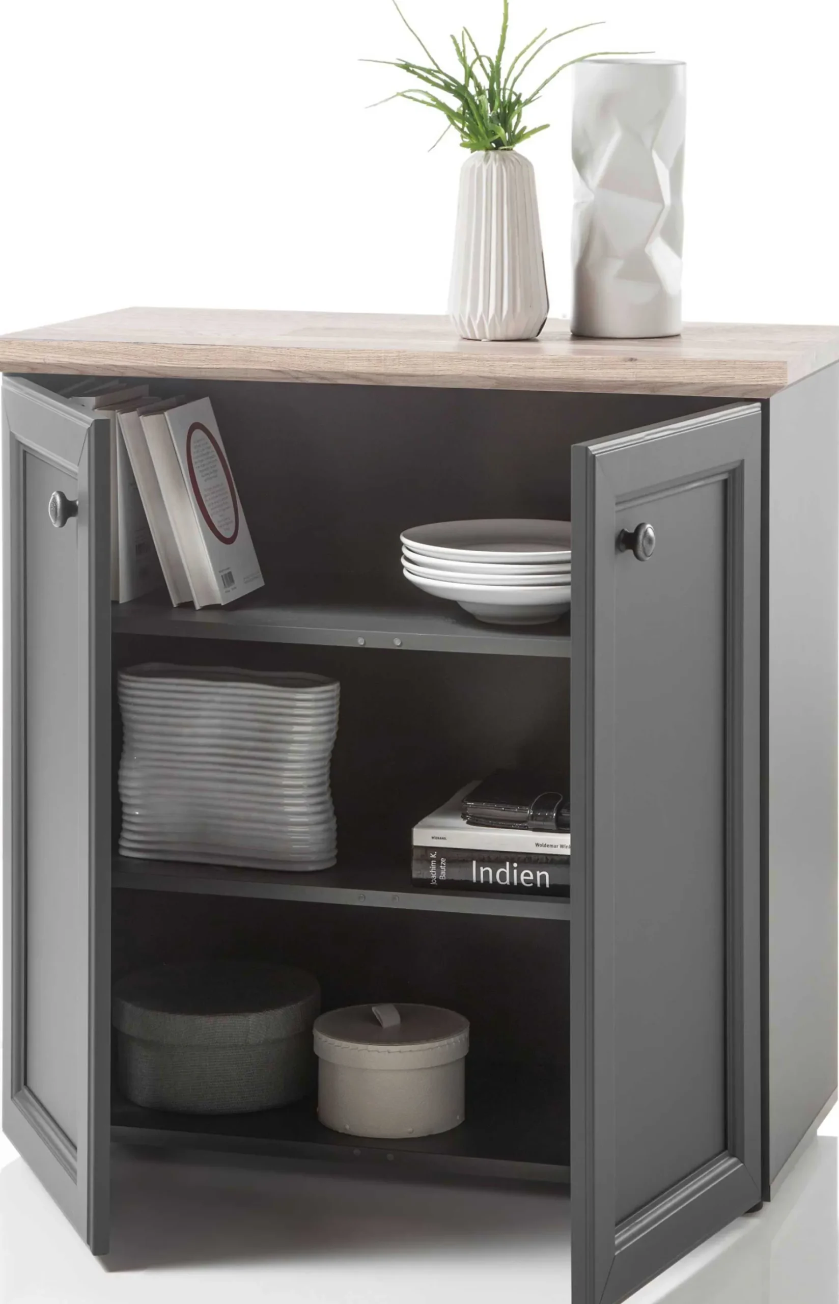 Beistellschrank Norah 82cm mit 2 Türen - grau/braun