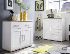 Beistellschrank Roman 93cm mit 2 Türen und 2 Schubladen - weiß/braun