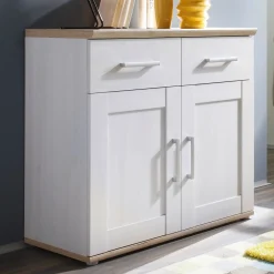 Beistellschrank Roman 93cm mit 2 Türen und 2 Schubladen - weiß/braun