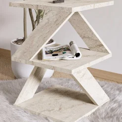Emob Beistelltisch Albeni - 100% MELAMINE - Travertin - 29,6 x 54,2 x 29,6 cm