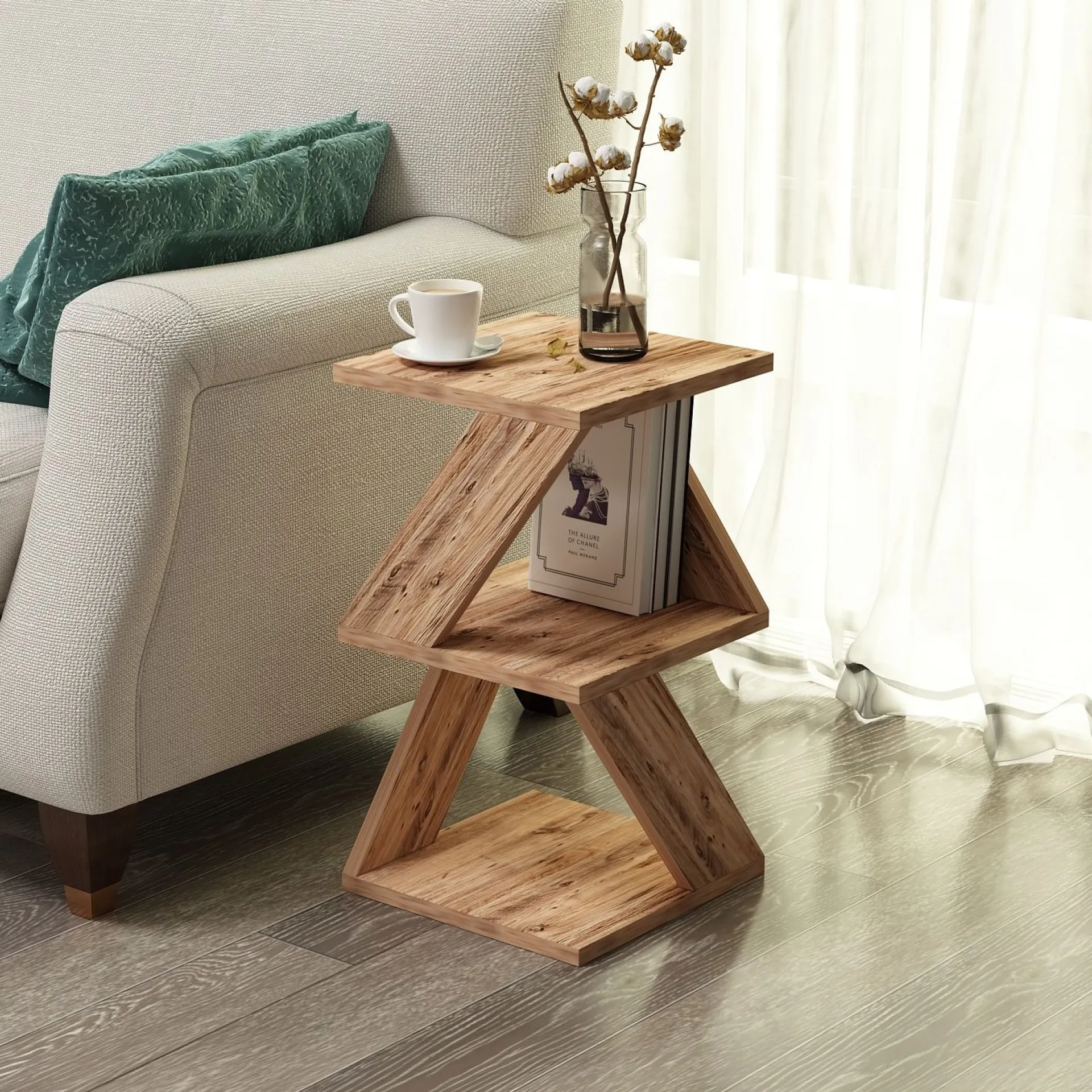 Emob Beistelltisch Albeni - 100% MELAMINE - Atlantische Kiefer - 29,6 x 54,2 x 29,6 cm