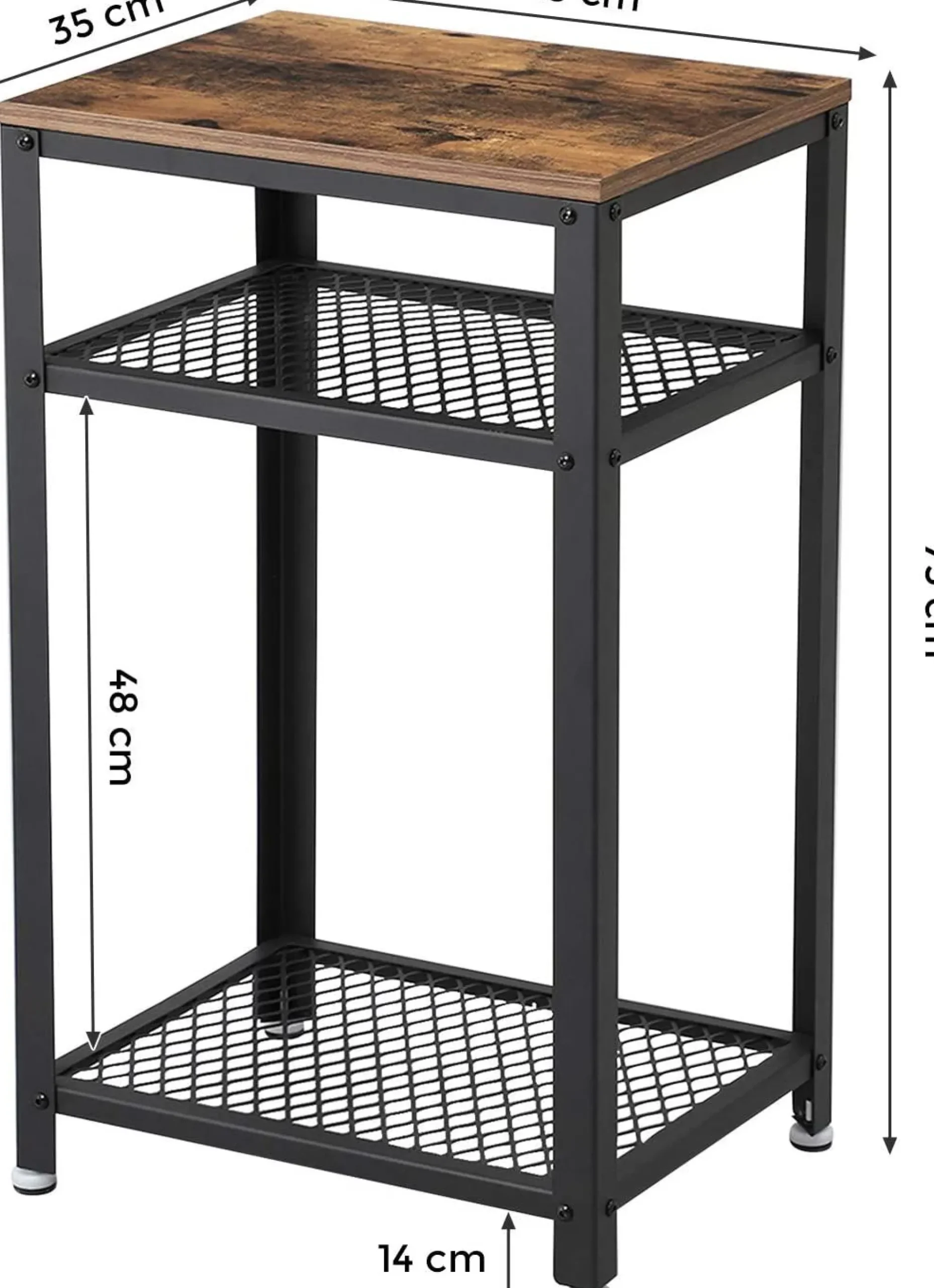 Beistelltisch Bill 35x45 2 Ablagen - rustikal braun/schwarz