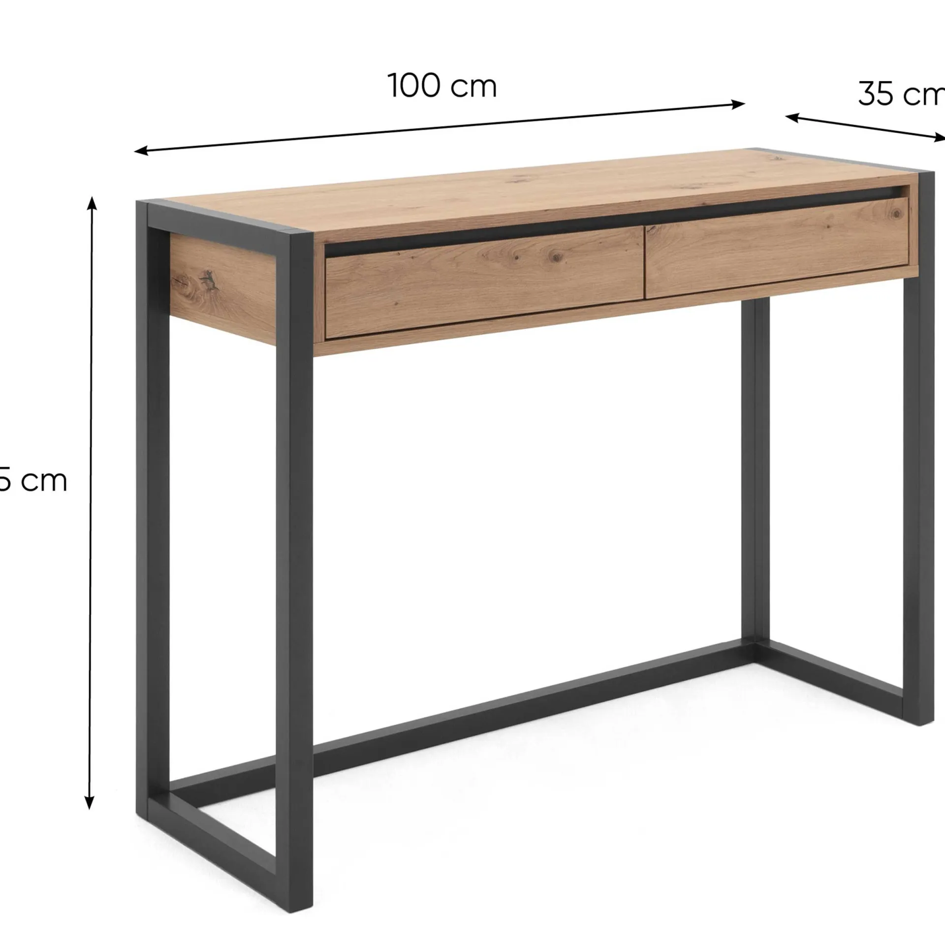 Finori Beistelltisch Damon 100cm 2 Schubladen - Eiche/anthrazit