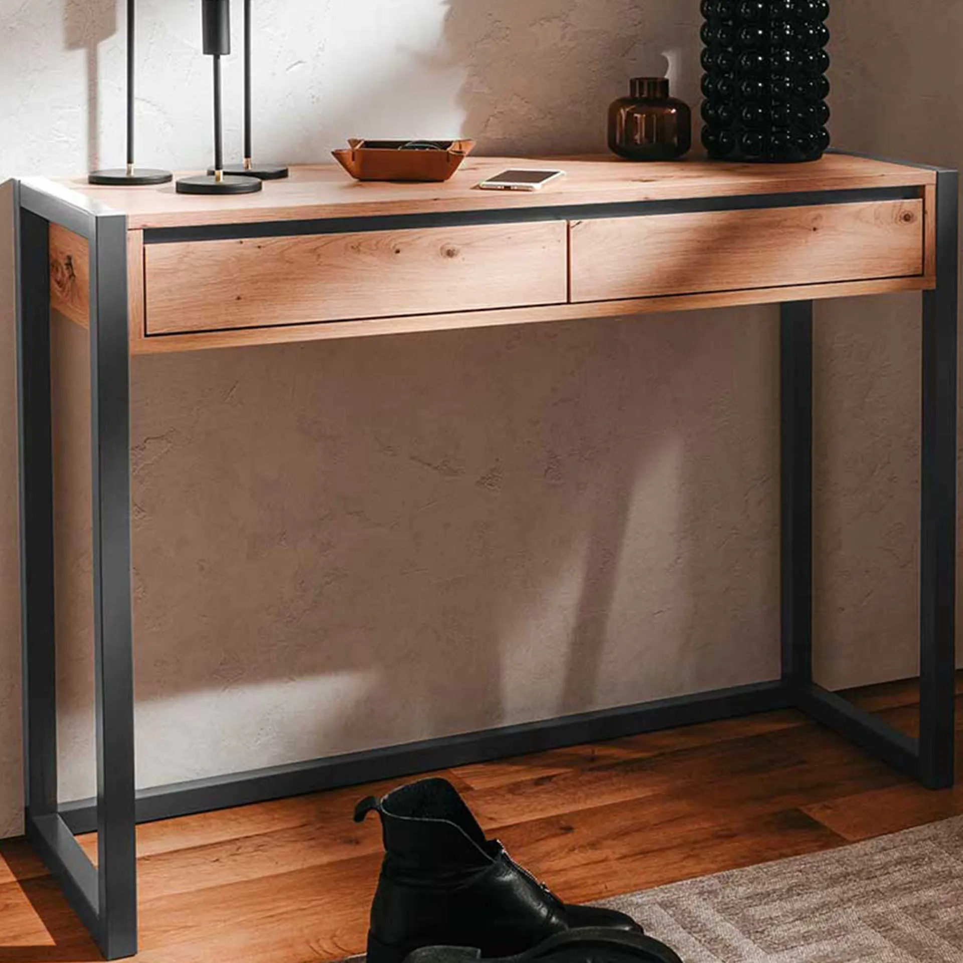 Finori Beistelltisch Damon 100cm 2 Schubladen - Eiche/anthrazit