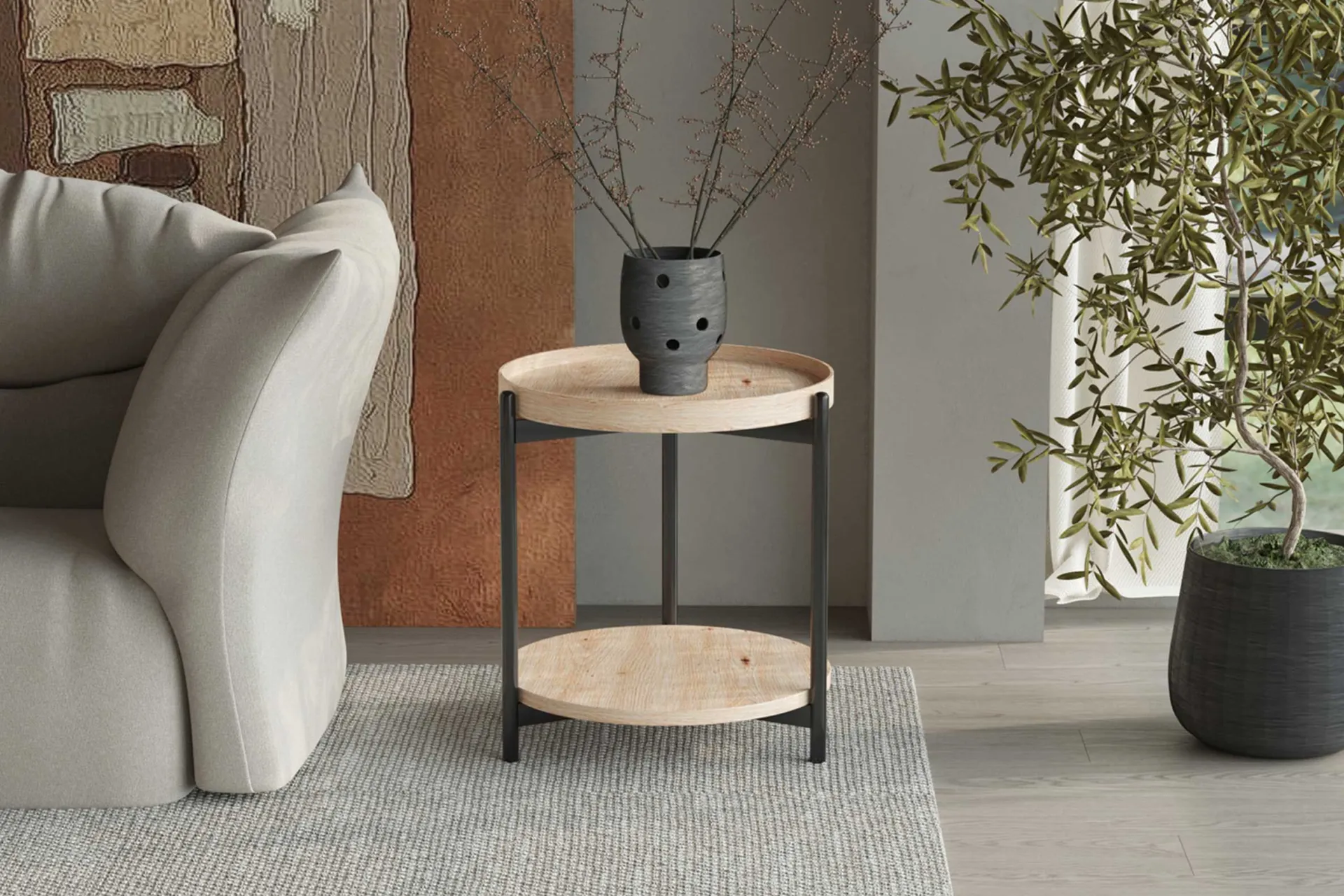 Rousseau Beistelltisch Davina | Ø45 x 55 cm | Old Oak Design