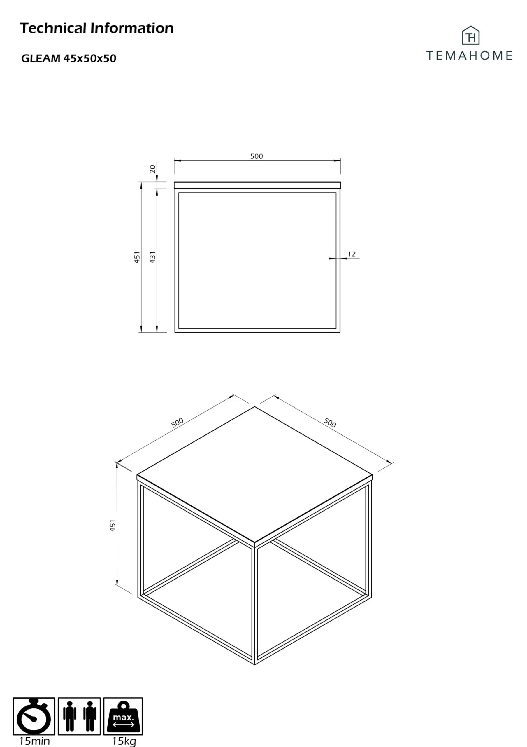 Temahome Beistelltisch Gleam 50x50 - weißer Marmor/Chrom
