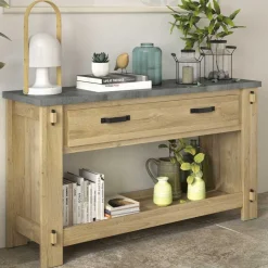Gautier - Gami Beistelltisch Louane 156cm, 1 Schublade - Eiche/Beton