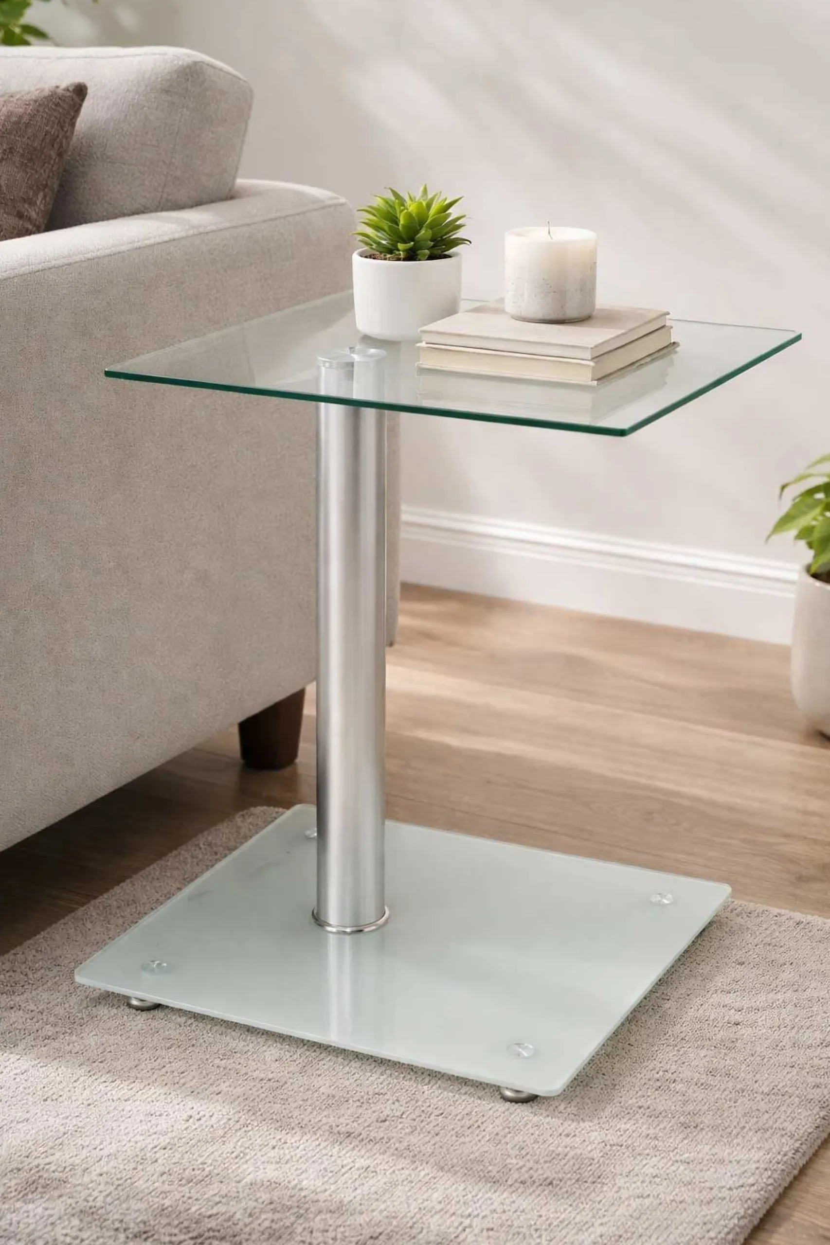 Haku Beistelltisch mit Ablage aus Sicherheitsglas | 6 kg Tragkraft