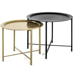Haku Beistelltisch-Set | Großer und kleiner Beistelltisch | Schwarz-Gold