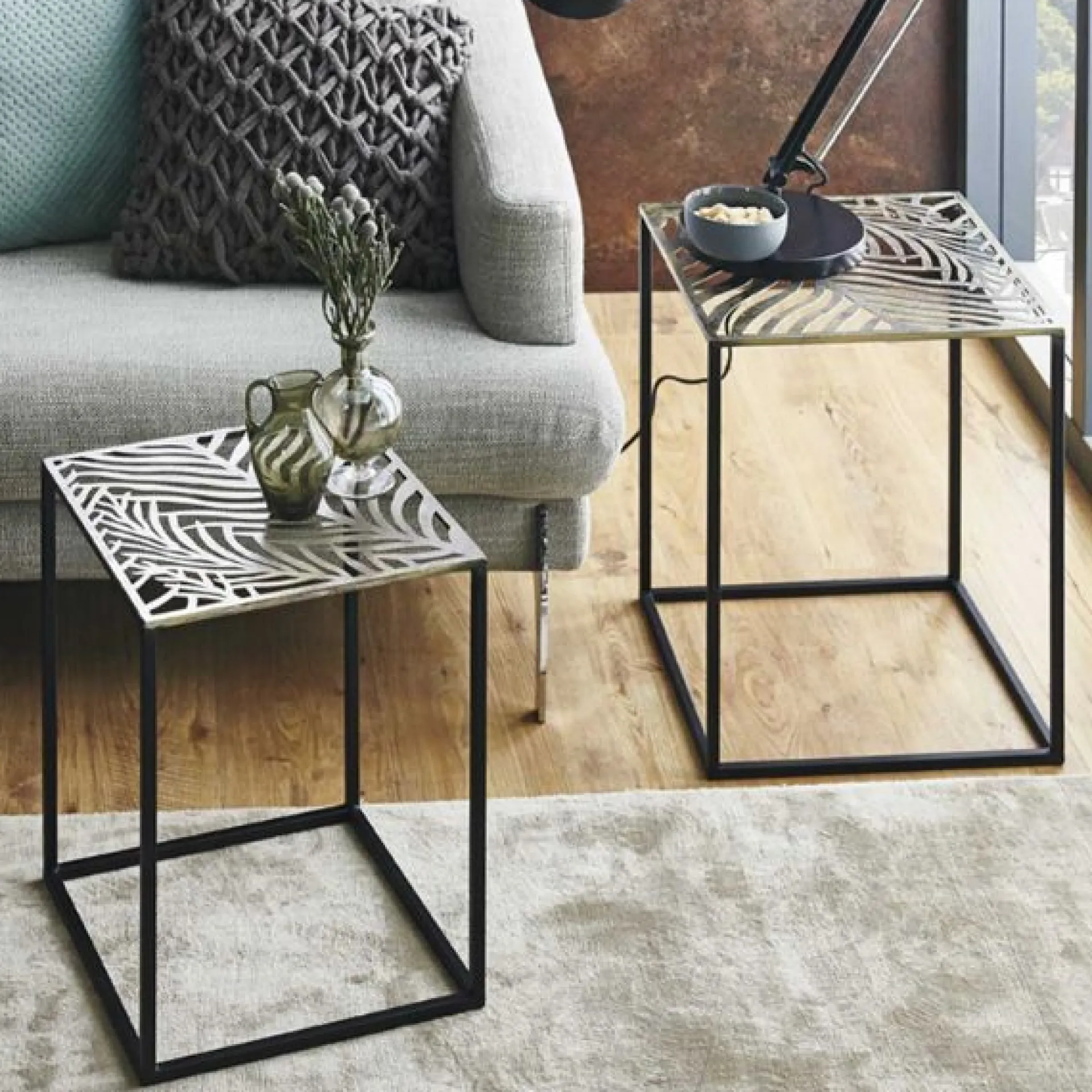 Haku Beistelltisch-Set | 35 x 35 x 45 cm | Black Leaf Design
