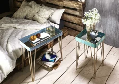 Haku Beistelltisch | 35 x 35 x 56 cm | Gold-hellblau/Glas
