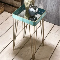 Haku Beistelltisch | 35 x 35 x 56 cm | Gold-hellblau/Glas