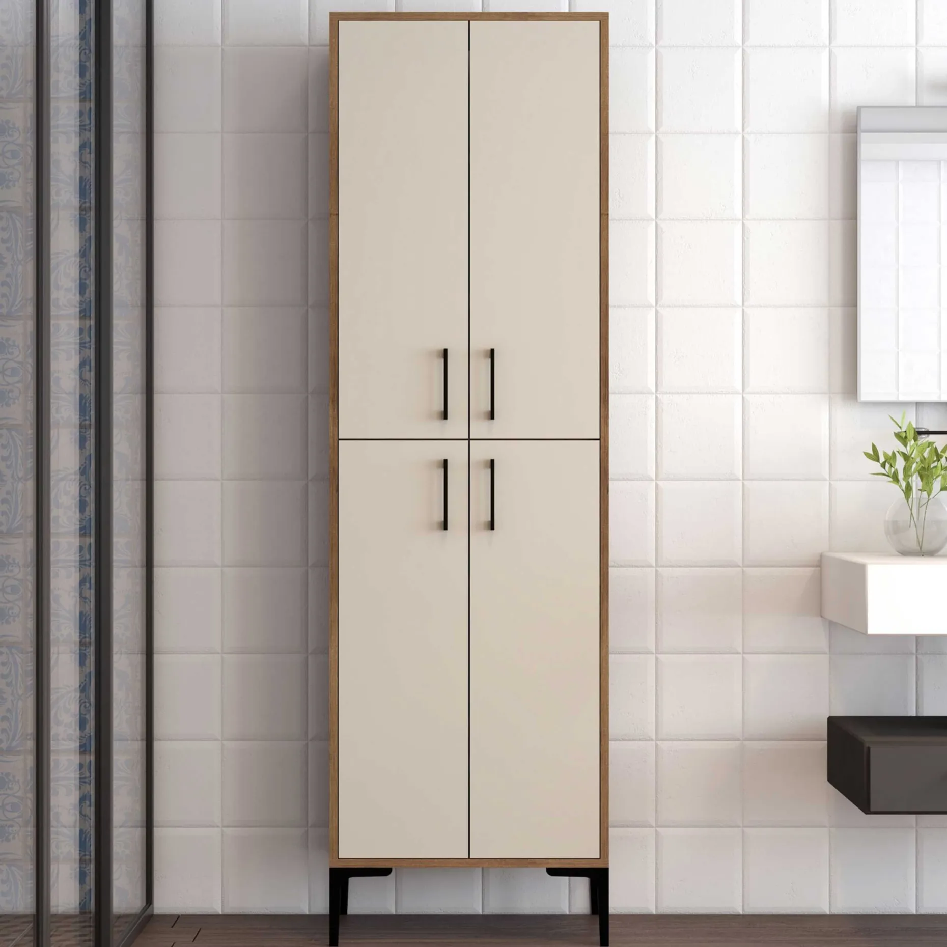 Berlin A Mehrzweckschrank | 100 % MELAMIN | Walnuss, Creme