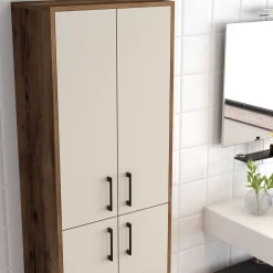 Berlin A Mehrzweckschrank | 100 % MELAMIN | Walnuss, Creme