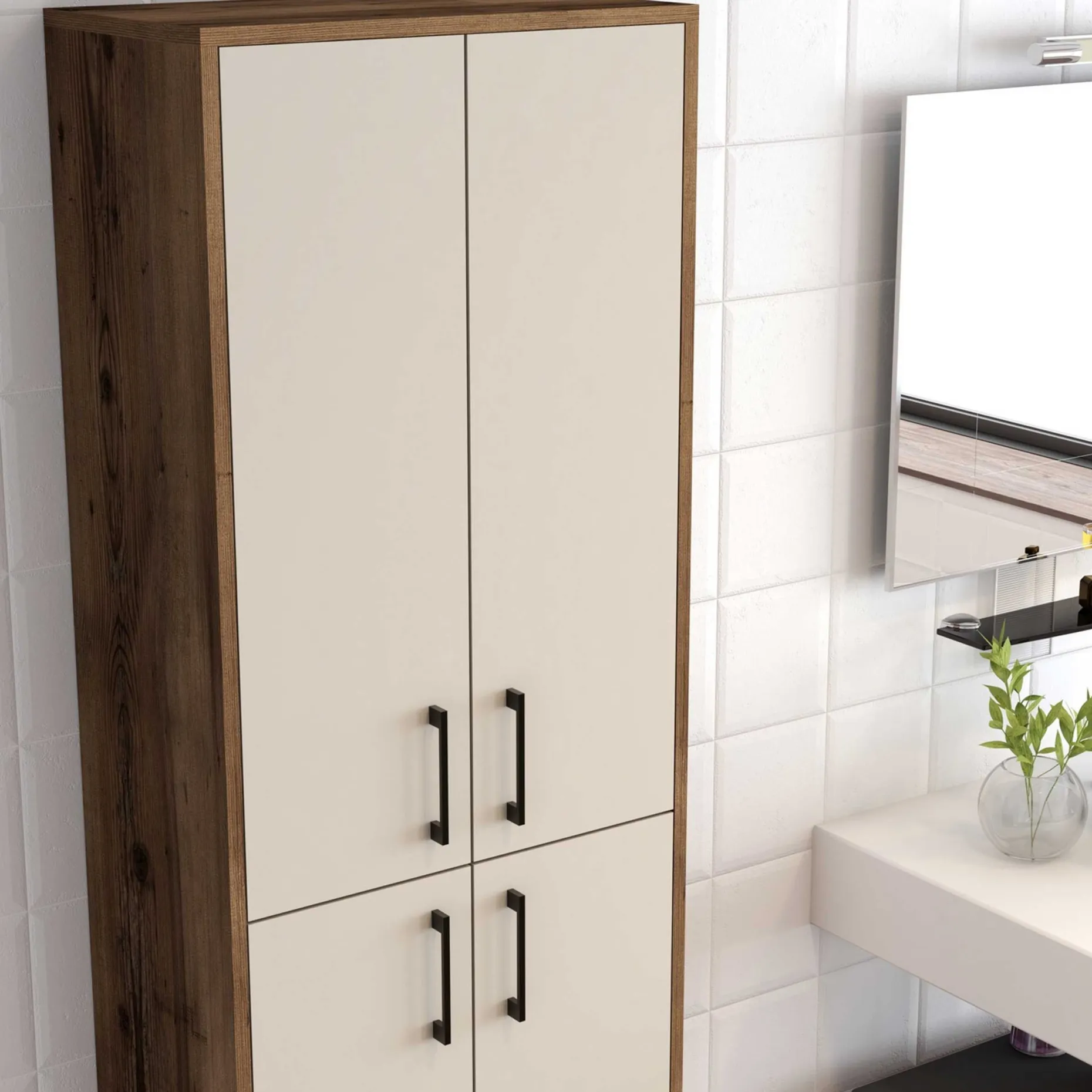 Berlin A Mehrzweckschrank | 100 % MELAMIN | Walnuss, Creme