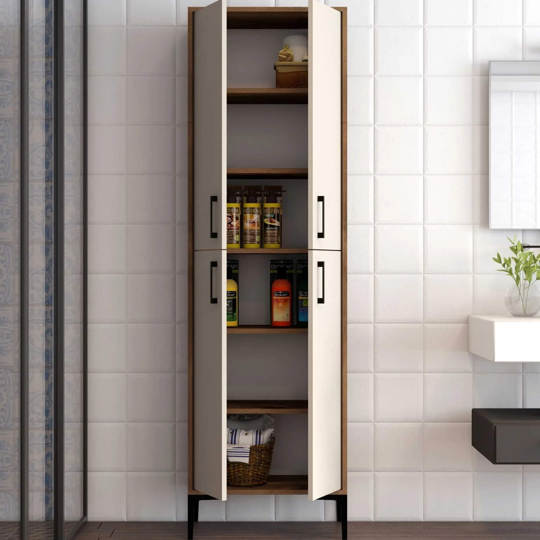 Berlin A Mehrzweckschrank | 100 % MELAMIN | Walnuss, Creme
