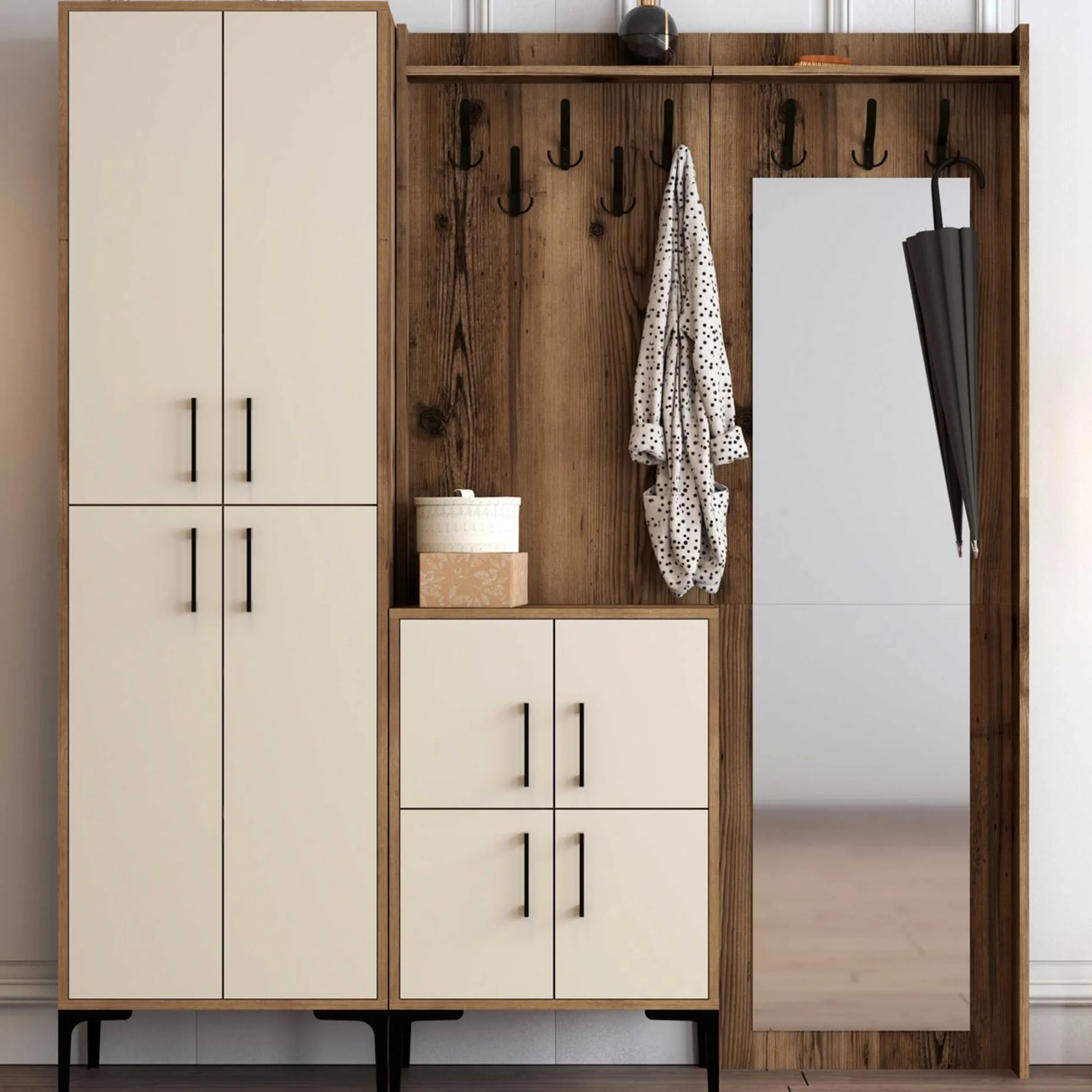 Berlin Garderobenständer | 100 % MELAMIN | Walnuss, Creme