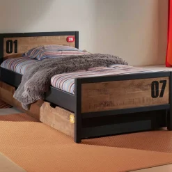 Bett Alex 90x200cm (inkl. Lattenrost) mit Bettkasten - braun/schwarz
