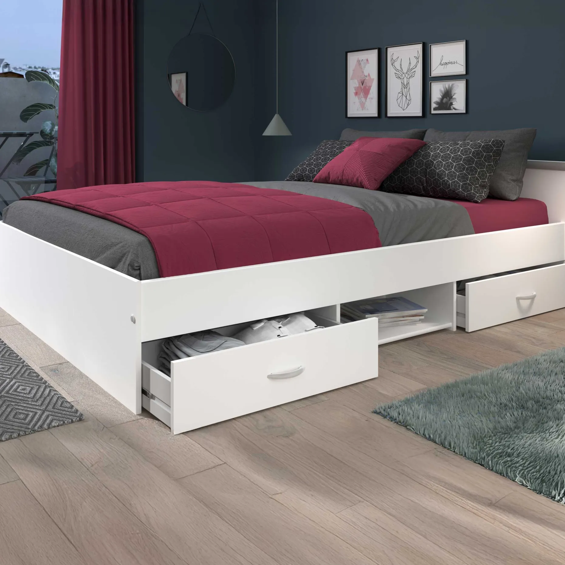 Bett Alma 140x200cm mit 2 Schubladen - weiß