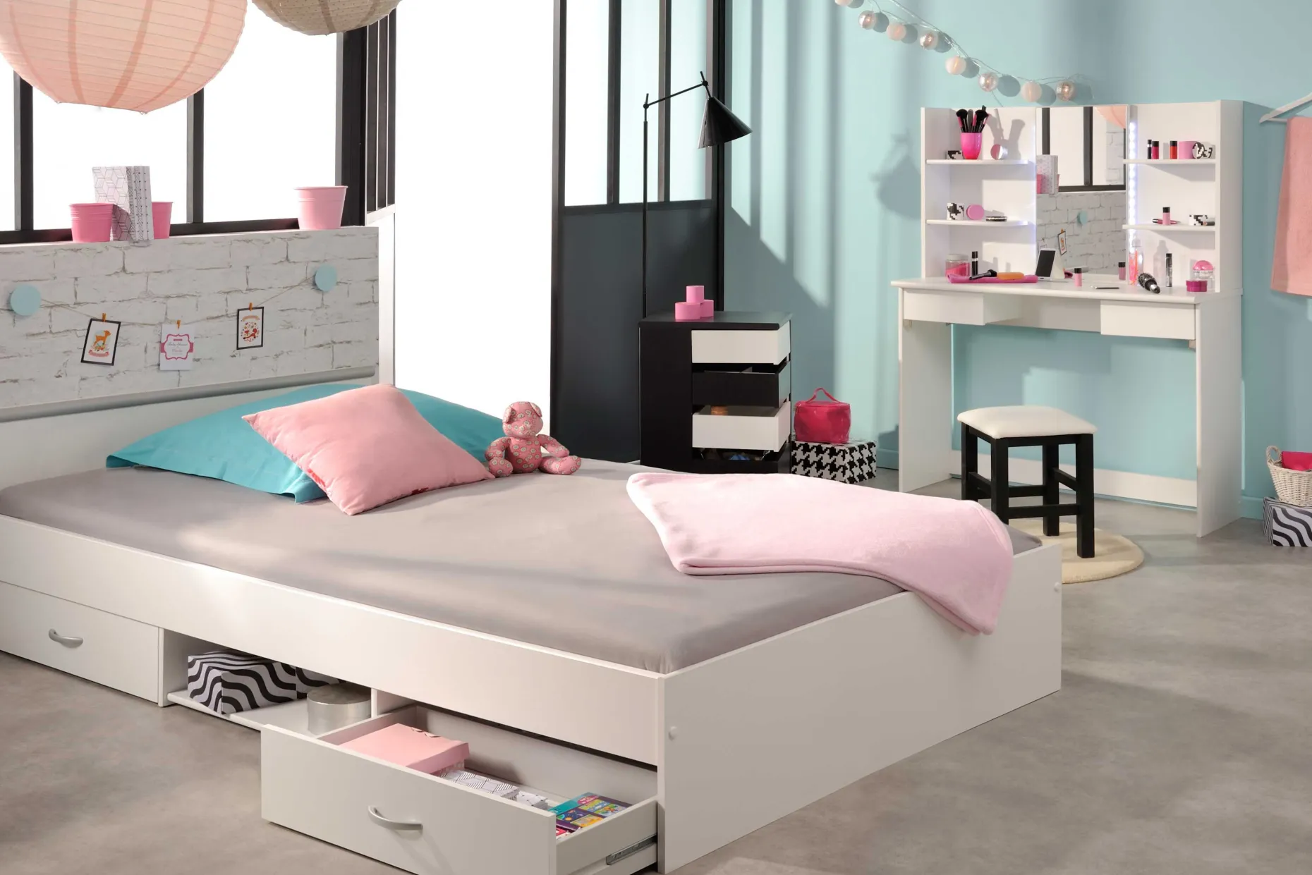 Bett Alma 140x200cm mit 2 Schubladen - weiß