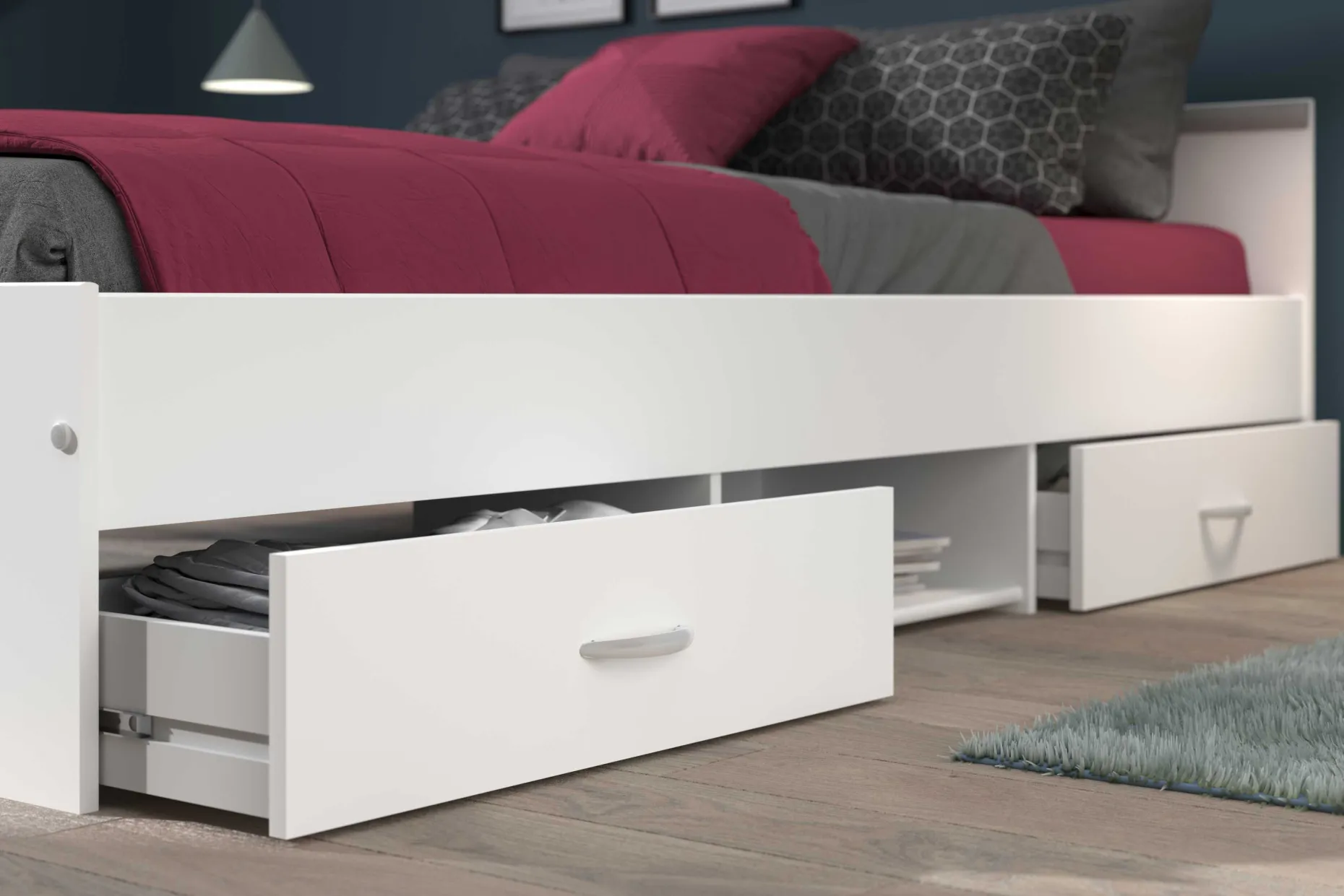 Bett Alma 140x200cm mit 2 Schubladen - weiß