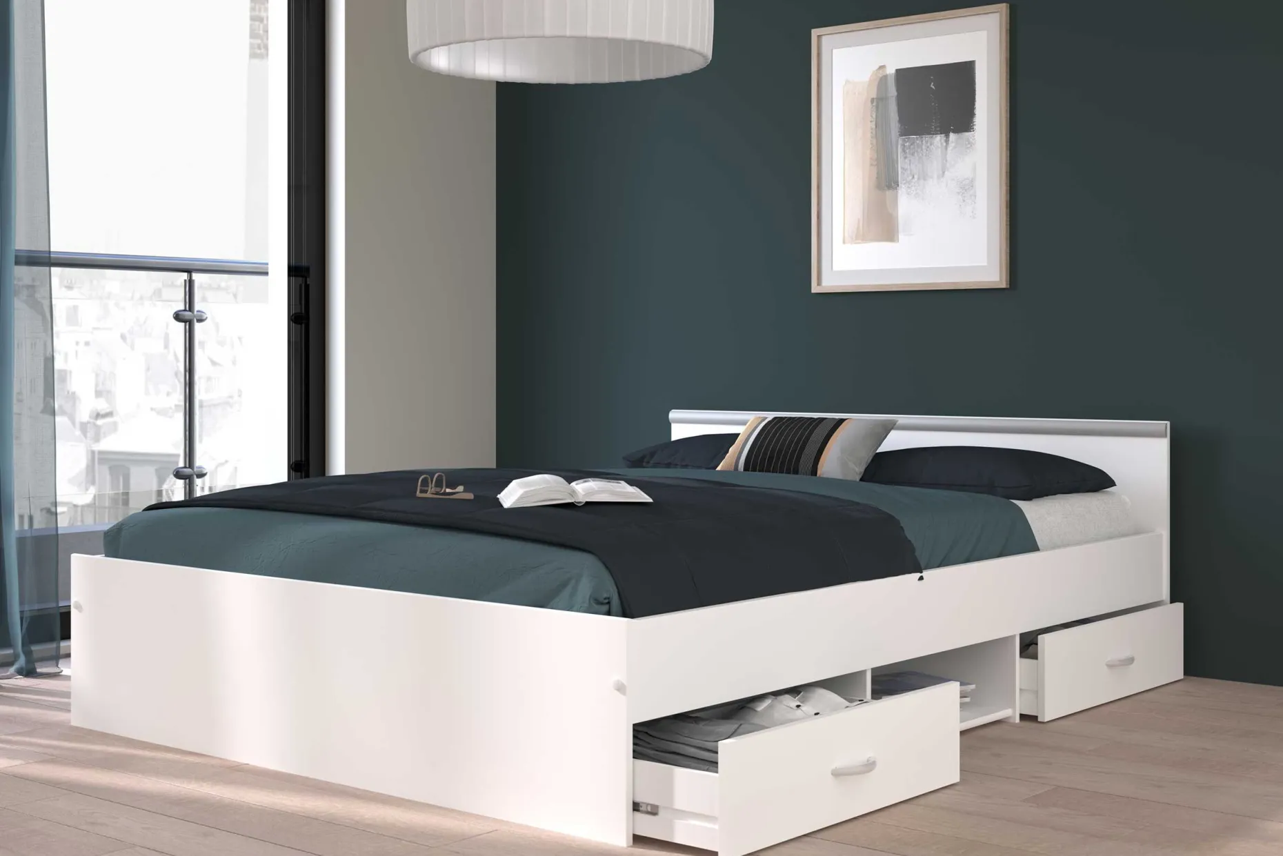 Bett Alma 140x190cm mit Schubladen - weiß