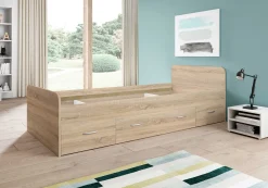 Bett Barko 90x200 mit 3 Schubladen - Eiche