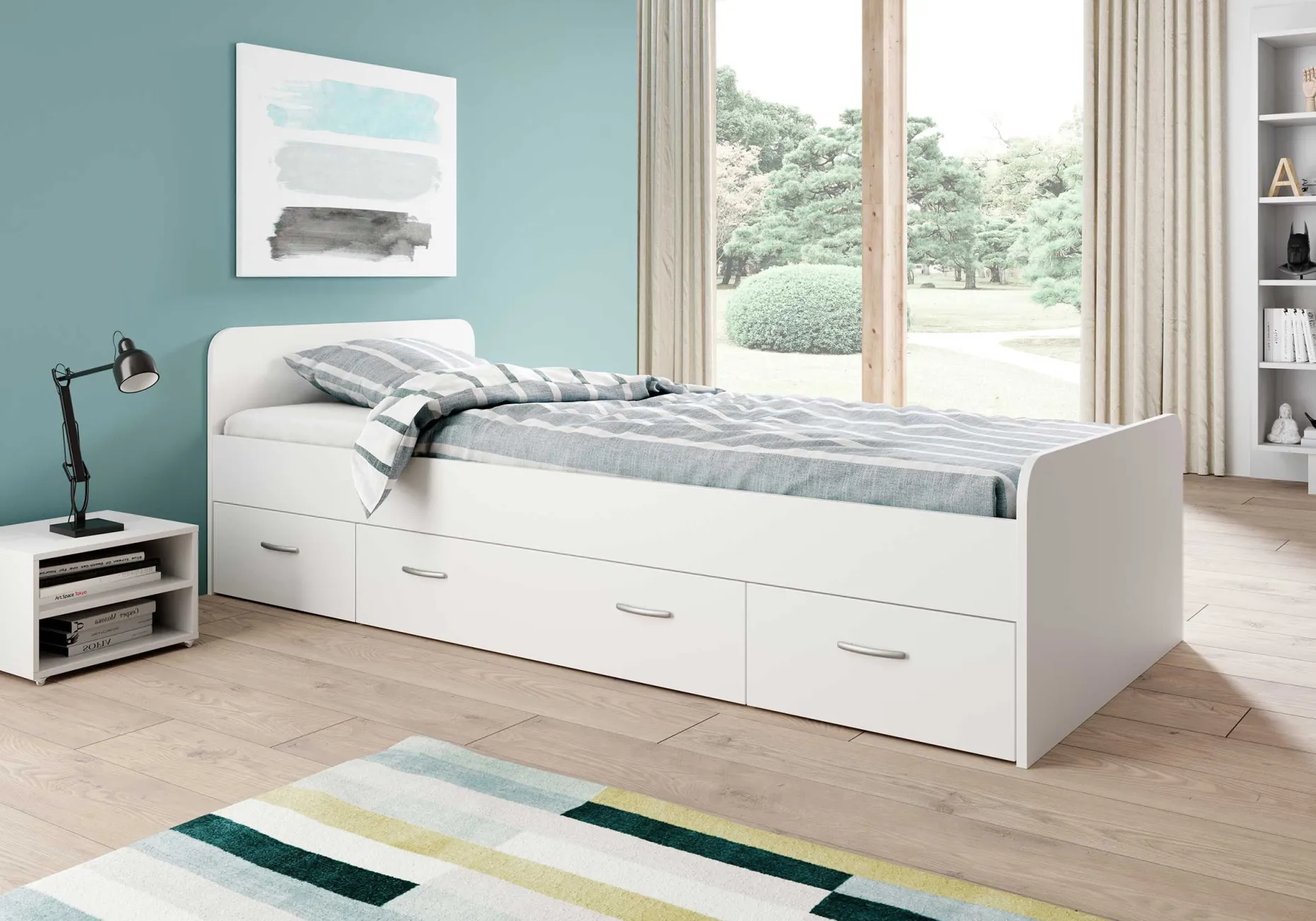Bett Barko 90x200 mit 3 Schubladen - weiß