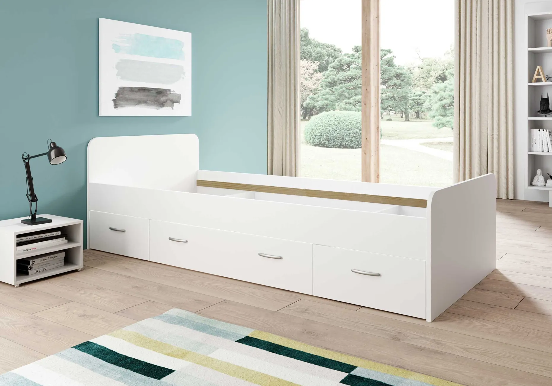 Bett Barko 90x200 mit 3 Schubladen - weiß