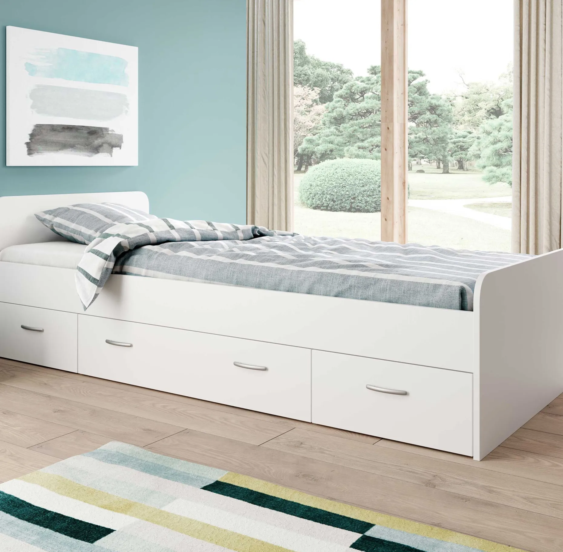Bett Barko 90x200 mit 3 Schubladen - weiß