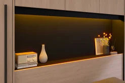 Bettbrücke Ponte 265cm mit zwei Nachttischen und LED-Beleuchtung - Eiche Dekor/schwarz