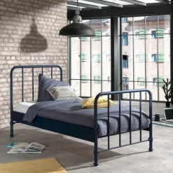 Bett Bronxx Metall 90x200(inkl. Lattenrost) mit Nachttisch-matt denim blue