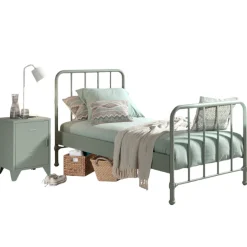 Bett Bronxx Metall 90x200 (inkl. Lattenrost) mit Nachttisch - matt olivgrün