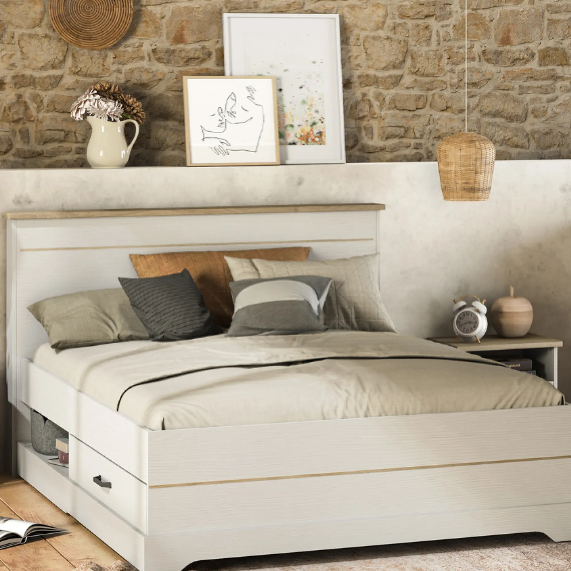 Bett Charme 160x200 cm-Kronberg Eiche/weiß strukturiert