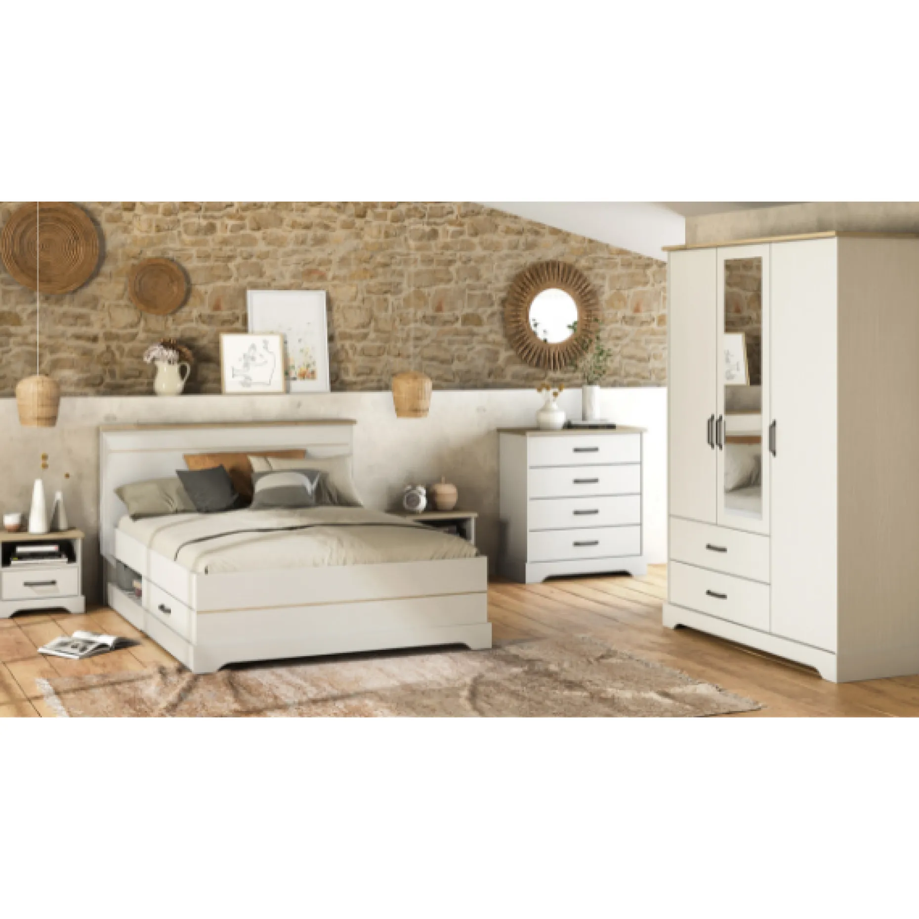 Bett Charme 160x200 cm-Kronberg Eiche/weiß strukturiert