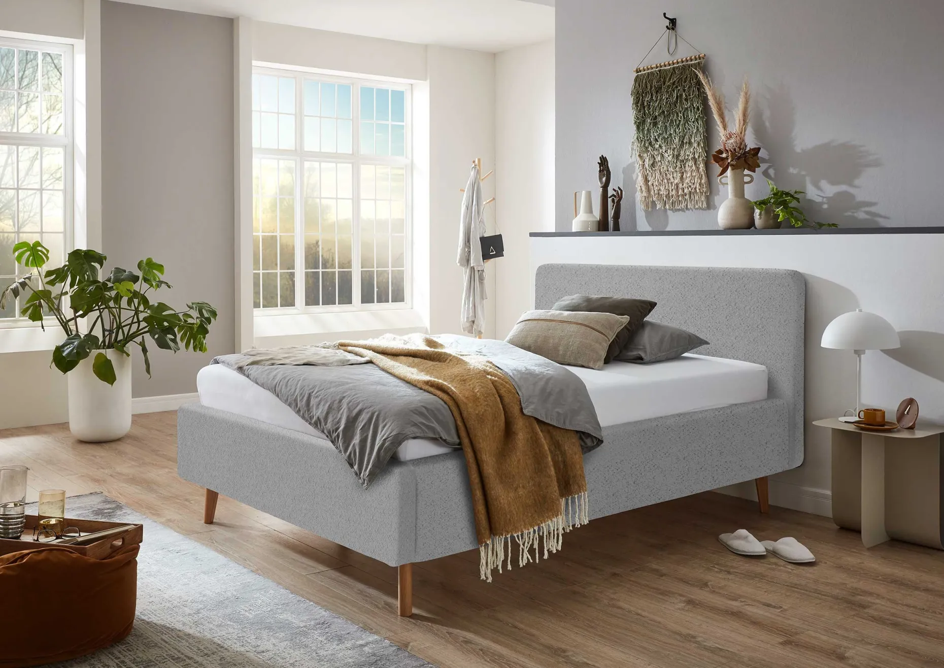 Bett Dalila 140x200cm Teddystoff - grau